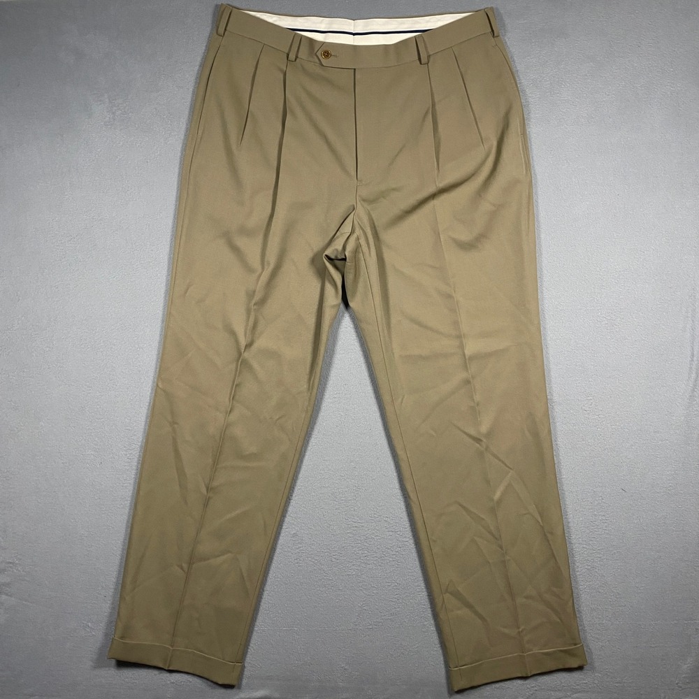 Brooks Brothers Dress Pants Mens 38x32 Tan 1818 Madison Pleated Wool Cuffed